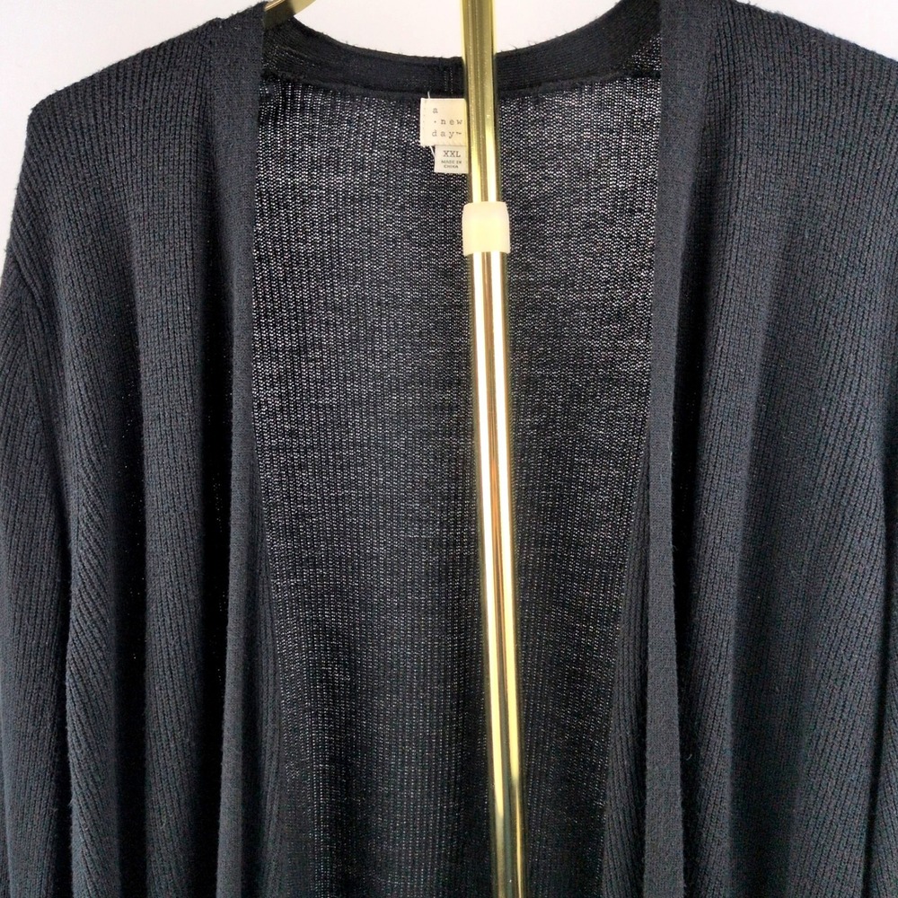 A New Day Women XXL Cardigan Black Open Front Ribbed Knit Lightweight Layering